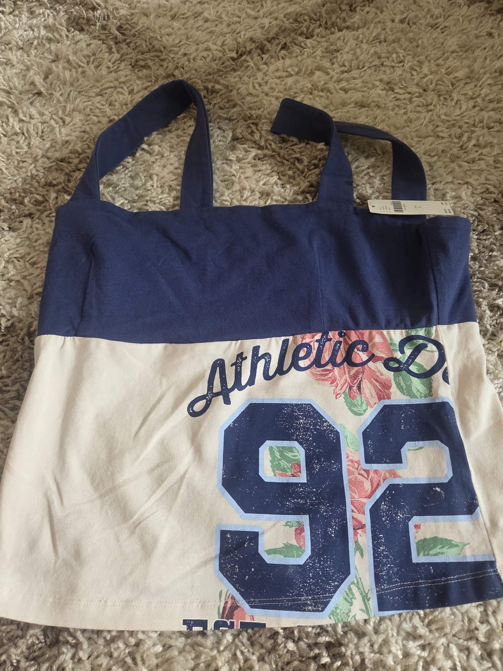 Navy & Cream Athletic 92 Floral Tote Bag